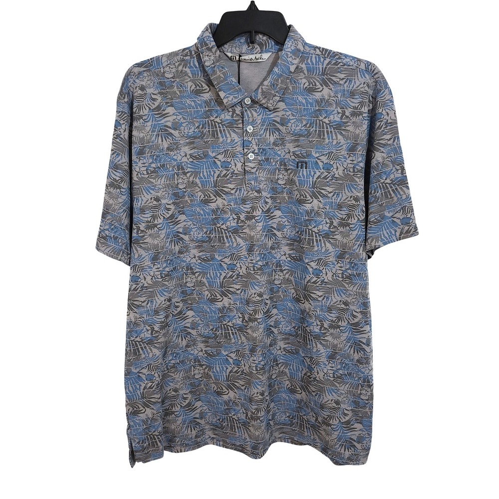 NEW Travis Mathew Prestige 77 Polo‎ Shirt Mens XXL Grey Blue Leaf Short Sleeve